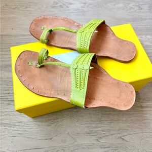 Women’s Lime Green Leather Toe-Loop Sandals